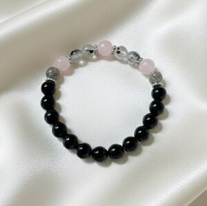Rose Quartz/Tourmaline Rutilated Quartz/Onyx Bracelet